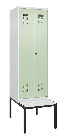 C+P Schwarz-Weiß-Spind Evolo PLUS 0490527-22 mit Bank 2 Abt.je 400mm Zylinder (HxBxT) 2120x800x815mm 9016/6019