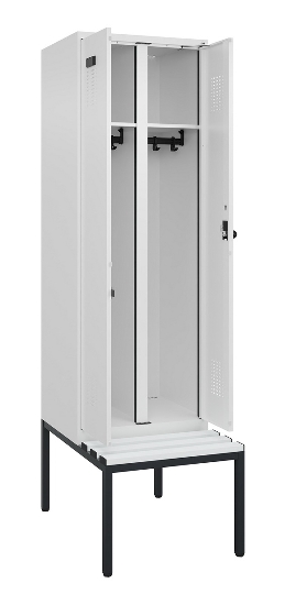 C+P Schwarz-Weiß-Spind Evolo PLUS 0490527-22 mit Bank 2 Abt.je 400mm Zylinder (HxBxT) 2120x800x815mm 9016/6019