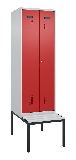 C+P Schwarz-Weiß-Spind Evolo PLUS 0490527-22 mit Bank 2 Abt.je 400mm Zylinder (HxBxT) 2120x800x815mm 9016/6019