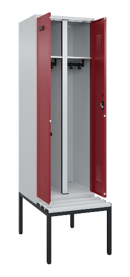 C+P Schwarz-Weiß-Spind Evolo PLUS 0490527-22 mit Bank 2 Abt.je 400mm Zylinder (HxBxT) 2120x800x815mm 9016/6019