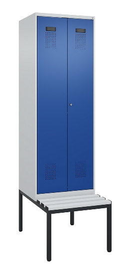 C+P Schwarz-Weiß-Spind Evolo PLUS 0490527-22 mit Bank 2 Abt.je 400mm Zylinder (HxBxT) 2120x800x815mm 9016/6019
