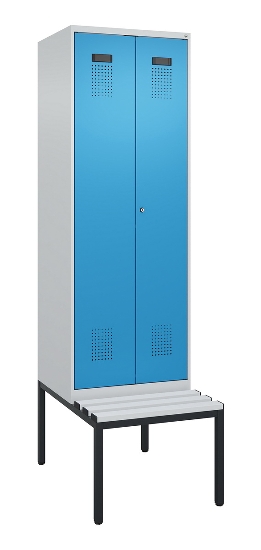 C+P Schwarz-Weiß-Spind Evolo PLUS 0490527-22 mit Bank 2 Abt.je 400mm Zylinder (HxBxT) 2120x800x815mm 9016/6019