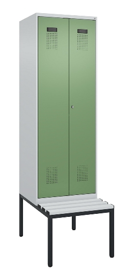 C+P Schwarz-Weiß-Spind Evolo PLUS 0490527-22 mit Bank 2 Abt.je 400mm Zylinder (HxBxT) 2120x800x815mm 9016/6019