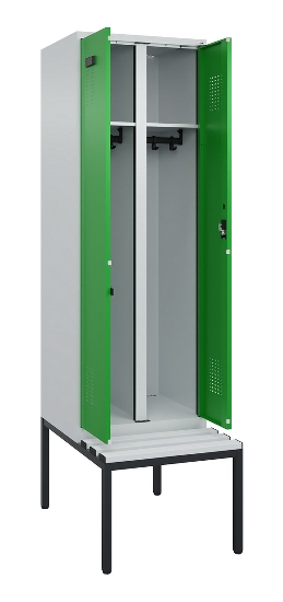 C+P Schwarz-Weiß-Spind Evolo PLUS 0490527-22 mit Bank 2 Abt.je 400mm Zylinder (HxBxT) 2120x800x815mm 9016/6019
