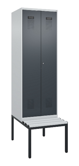 C+P Schwarz-Weiß-Spind Evolo PLUS 0490527-22 mit Bank 2 Abt.je 400mm Zylinder (HxBxT) 2120x800x815mm 9016/6019