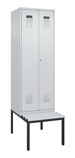 C+P Schwarz-Weiß-Spind Evolo PLUS 0490527-22 mit Bank 2 Abt.je 400mm Zylinder (HxBxT) 2120x800x815mm 9016/6019