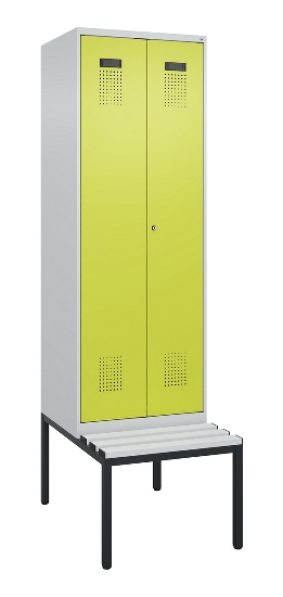 C+P Schwarz-Weiß-Spind Evolo PLUS 0490527-22 mit Bank 2 Abt.je 400mm Zylinder (HxBxT) 2120x800x815mm 9016/6019