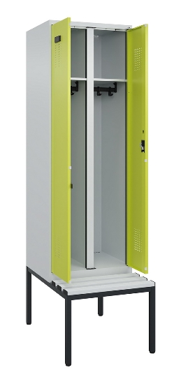 C+P Schwarz-Weiß-Spind Evolo PLUS 0490527-22 mit Bank 2 Abt.je 400mm Zylinder (HxBxT) 2120x800x815mm 9016/6019