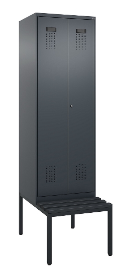 C+P Schwarz-Weiß-Spind Evolo PLUS 0490527-22 mit Bank 2 Abt.je 400mm Zylinder (HxBxT) 2120x800x815mm 9016/6019
