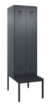 C+P Schwarz-Weiß-Spind Evolo PLUS 0490527-22 mit Bank 2 Abt.je 400mm Zylinder (HxBxT) 2120x800x815mm 9016/6019
