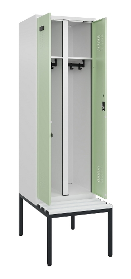 C+P Schwarz-Weiß-Spind Evolo PLUS 0490527-22 mit Bank 2 Abt.je 400mm Zylinder (HxBxT) 2120x800x815mm 9016/6019