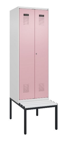 C+P Schwarz-Weiß-Spind Evolo PLUS 0490527-22 mit Bank 2 Abt.je 400mm Zylinder (HxBxT) 2120x800x815mm 9016/6019