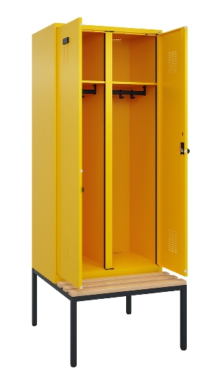 C+P Schwarz-Weiß-Spind Evolo PLUS 0490527-22 mit Bank 2 Abt.je 400mm Drehriegel (HxBxT) 2120x800x815mm 3015/3015