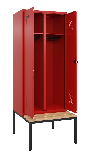 C+P Schwarz-Weiß-Spind Evolo PLUS 0490527-22 mit Bank 2 Abt.je 400mm Drehriegel (HxBxT) 2120x800x815mm 3015/3015