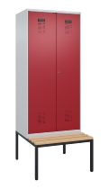 C+P Schwarz-Weiß-Spind Evolo PLUS 0490527-40 mit Bank 4 Abt.je 300mm Drehriegel (HxBxT) 2120x1200x815mm 7035/3000