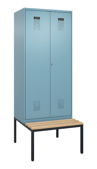 C+P Schwarz-Weiß-Spind Evolo PLUS 0490527-22 mit Bank 2 Abt.je 400mm Drehriegel (HxBxT) 2120x800x815mm 3015/3015