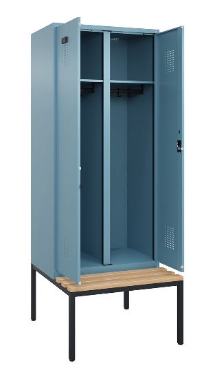 C+P Schwarz-Weiß-Spind Evolo PLUS 0490527-22 mit Bank 2 Abt.je 400mm Drehriegel (HxBxT) 2120x800x815mm 3015/3015