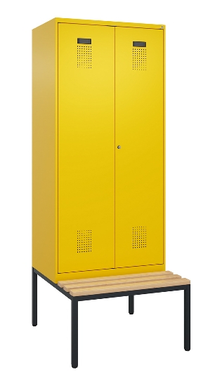 C+P Schwarz-Weiß-Spind Evolo PLUS 0490527-22 mit Bank 2 Abt.je 400mm Drehriegel (HxBxT) 2120x800x815mm 3015/3015