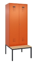C+P Schwarz-Weiß-Spind Evolo PLUS 0490527-22 mit Bank 2 Abt.je 400mm Drehriegel (HxBxT) 2120x800x815mm 3015/3015
