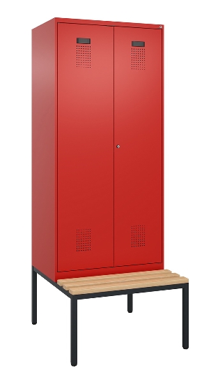C+P Schwarz-Weiß-Spind Evolo PLUS 0490527-22 mit Bank 2 Abt.je 400mm Drehriegel (HxBxT) 2120x800x815mm 3015/3015