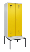 C+P Schwarz-Weiß-Spind Evolo PLUS 0490527-22 mit Bank 2 Abt.je 400mm Zylinder (HxBxT) 2120x800x815mm 9016/6019