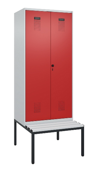 C+P Schwarz-Weiß-Spind Evolo PLUS 0490527-22 mit Bank 2 Abt.je 400mm Zylinder (HxBxT) 2120x800x815mm 9016/6019