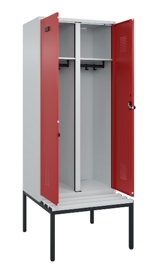 C+P Schwarz-Weiß-Spind Evolo PLUS 0490527-22 mit Bank 2 Abt.je 400mm Zylinder (HxBxT) 2120x800x815mm 9016/6019