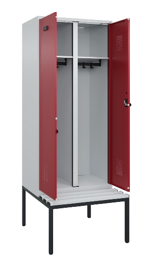 C+P Schwarz-Weiß-Spind Evolo PLUS 0490527-22 mit Bank 2 Abt.je 400mm Zylinder (HxBxT) 2120x800x815mm 9016/6019