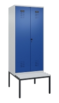 C+P Schwarz-Weiß-Spind Evolo PLUS 0490527-22 mit Bank 2 Abt.je 400mm Zylinder (HxBxT) 2120x800x815mm 9016/6019