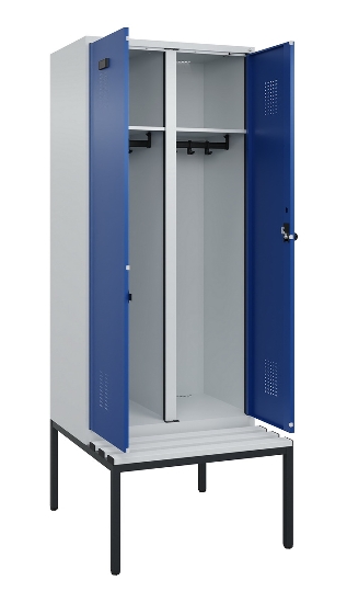 C+P Schwarz-Weiß-Spind Evolo PLUS 0490527-22 mit Bank 2 Abt.je 400mm Zylinder (HxBxT) 2120x800x815mm 9016/6019