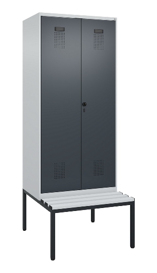 C+P Schwarz-Weiß-Spind Evolo PLUS 0490527-22 mit Bank 2 Abt.je 400mm Zylinder (HxBxT) 2120x800x815mm 9016/6019