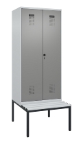C+P Schwarz-Weiß-Spind Evolo PLUS 0490527-22 mit Bank 2 Abt.je 400mm Zylinder (HxBxT) 2120x800x815mm 9016/6019