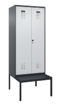 C+P Schwarz-Weiß-Spind Evolo PLUS 0490527-22 mit Bank 2 Abt.je 400mm Zylinder (HxBxT) 2120x800x815mm 9016/6019