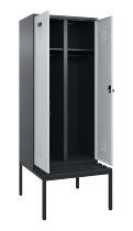 C+P Schwarz-Weiß-Spind Evolo PLUS 0490527-22 mit Bank 2 Abt.je 400mm Zylinder (HxBxT) 2120x800x815mm 9016/6019
