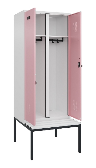 C+P Schwarz-Weiß-Spind Evolo PLUS 0490527-22 mit Bank 2 Abt.je 400mm Zylinder (HxBxT) 2120x800x815mm 9016/6019