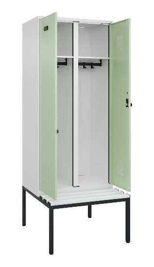 C+P Schwarz-Weiß-Spind Evolo PLUS 0490527-22 mit Bank 2 Abt.je 400mm Zylinder (HxBxT) 2120x800x815mm 9016/6019