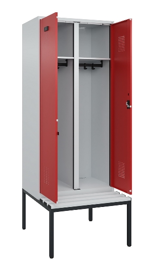 C+P Schwarz-Weiß-Spind Evolo PLUS 0490527-22 mit Bank 2 Abt.je 400mm Zylinder (HxBxT) 2120x800x815mm 9016/6019
