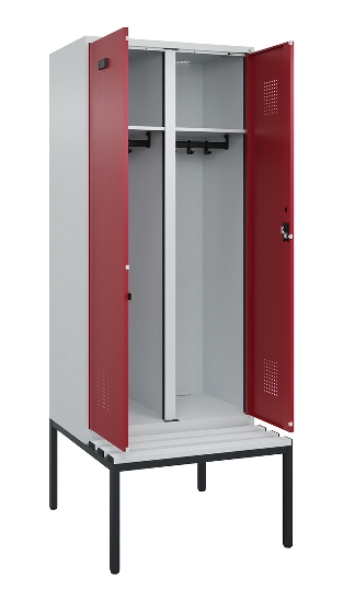 C+P Schwarz-Weiß-Spind Evolo PLUS 0490527-22 mit Bank 2 Abt.je 400mm Zylinder (HxBxT) 2120x800x815mm 9016/6019