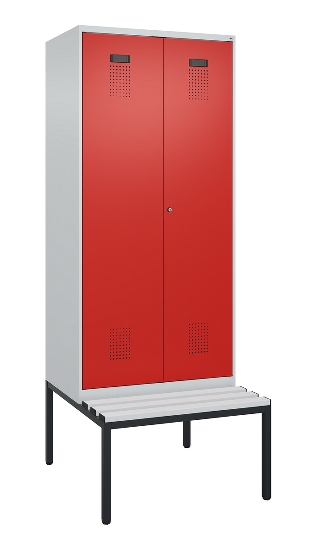 C+P Schwarz-Weiß-Spind Evolo PLUS 0490527-22 mit Bank 2 Abt.je 400mm Zylinder (HxBxT) 2120x800x815mm 9016/6019