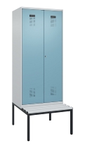 C+P Schwarz-Weiß-Spind Evolo PLUS 0490527-22 mit Bank 2 Abt.je 400mm Zylinder (HxBxT) 2120x800x815mm 9016/6019