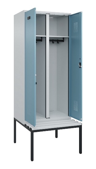 C+P Schwarz-Weiß-Spind Evolo PLUS 0490527-22 mit Bank 2 Abt.je 400mm Zylinder (HxBxT) 2120x800x815mm 9016/6019