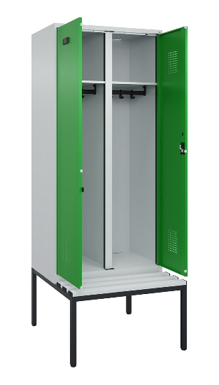 C+P Schwarz-Weiß-Spind Evolo PLUS 0490527-22 mit Bank 2 Abt.je 400mm Zylinder (HxBxT) 2120x800x815mm 9016/6019
