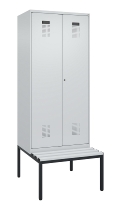 C+P Schwarz-Weiß-Spind Evolo PLUS 0490527-22 mit Bank 2 Abt.je 400mm Zylinder (HxBxT) 2120x800x815mm 9016/6019