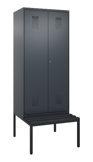 C+P Schwarz-Weiß-Spind Evolo PLUS 0490527-22 mit Bank 2 Abt.je 400mm Zylinder (HxBxT) 2120x800x815mm 9016/6019