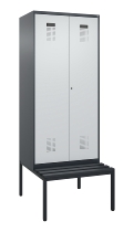 C+P Schwarz-Weiß-Spind Evolo PLUS 0490527-22 mit Bank 2 Abt.je 400mm Zylinder (HxBxT) 2120x800x815mm 9016/6019