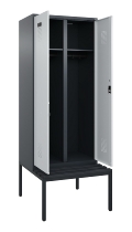 C+P Schwarz-Weiß-Spind Evolo PLUS 0490527-22 mit Bank 2 Abt.je 400mm Zylinder (HxBxT) 2120x800x815mm 9016/6019