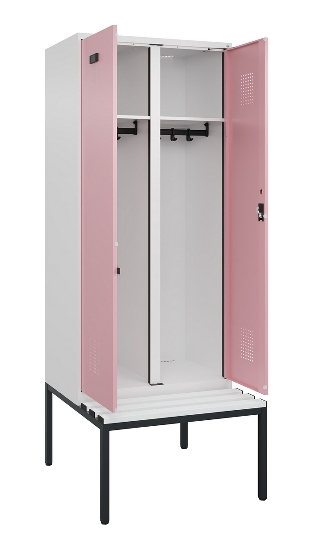 C+P Schwarz-Weiß-Spind Evolo PLUS 0490527-22 mit Bank 2 Abt.je 400mm Zylinder (HxBxT) 2120x800x815mm 9016/6019