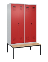 C+P Schwarz-Weiß-Spind Evolo PLUS 0490527-40 mit Bank 4 Abt.je 300mm Drehriegel (HxBxT) 2120x1200x815mm 7035/3000