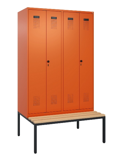 C+P Schwarz-Weiß-Spind Evolo PLUS 0490527-22 mit Bank 2 Abt.je 400mm Drehriegel (HxBxT) 2120x800x815mm 3015/3015