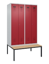 C+P Schwarz-Weiß-Spind Evolo PLUS 0490527-40 mit Bank 4 Abt.je 300mm Drehriegel (HxBxT) 2120x1200x815mm 7035/3000